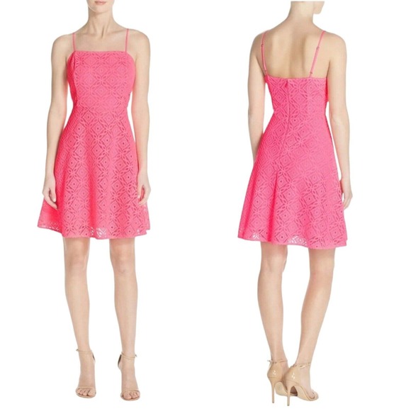 Lilly Pulitzer Dresses & Skirts - Lilly Pulitzer Womens Dress Jennilee Trellis Lace Barbie Pink Mini Fit Flare S